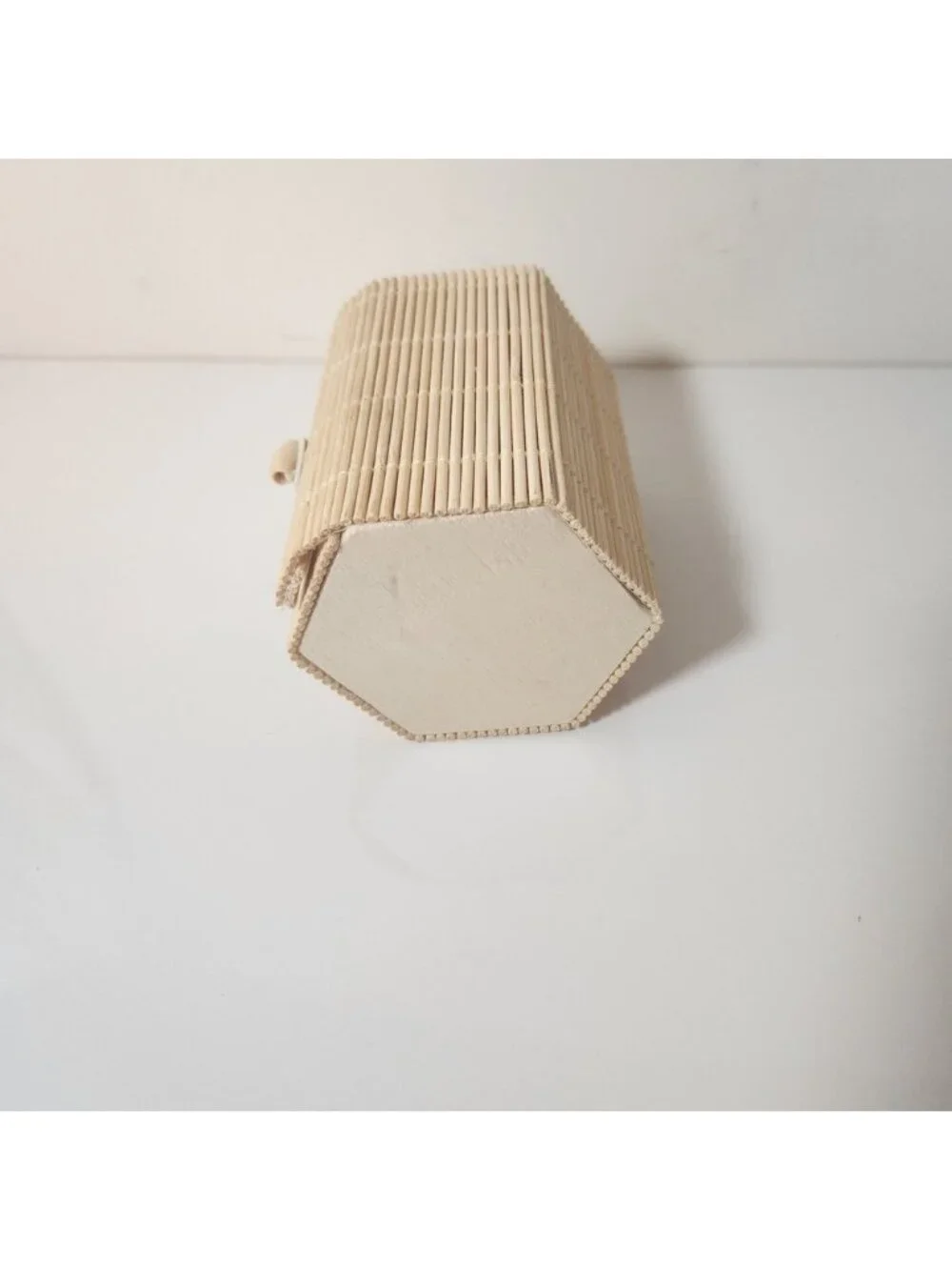 Natural Bamboo Slat Trinket Box Hexagon Small Jewelry Keepsake Case Boho Decor